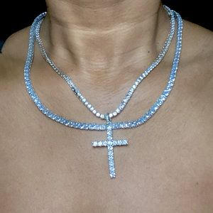 Diamond Cross Pendant Chain + TWO Diamond Tennis Necklaces